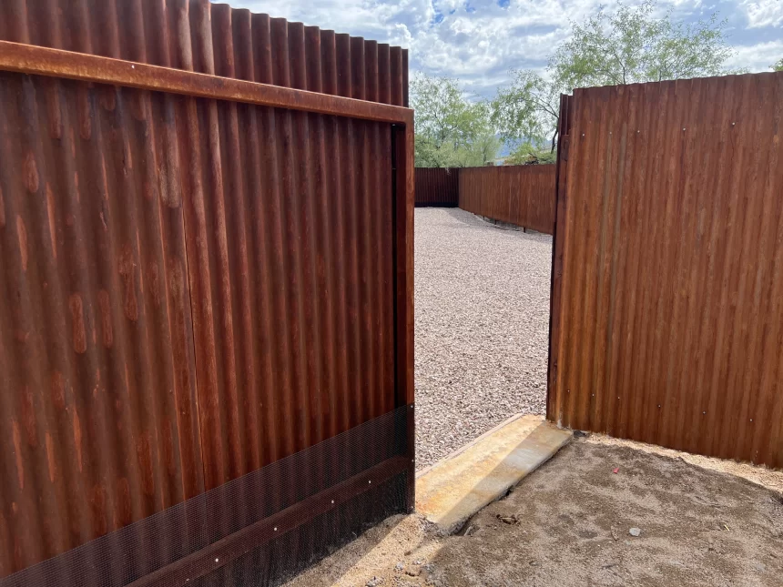 Snake fence secures a metal gate in Tucson, AZ.