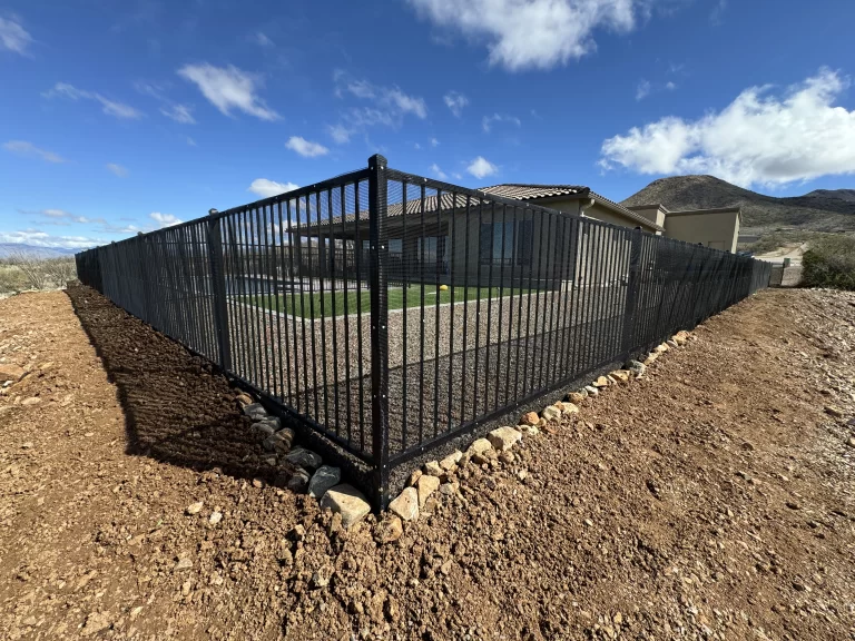 Safe and secure backyard in the desert with a rattlesnake-resistant fence.