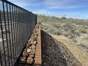 Backyard in the desert with a rattlesnake-proof fence.