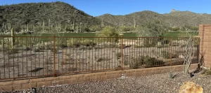 Custom snake fence designed to block rattlesnakes in desert areas.