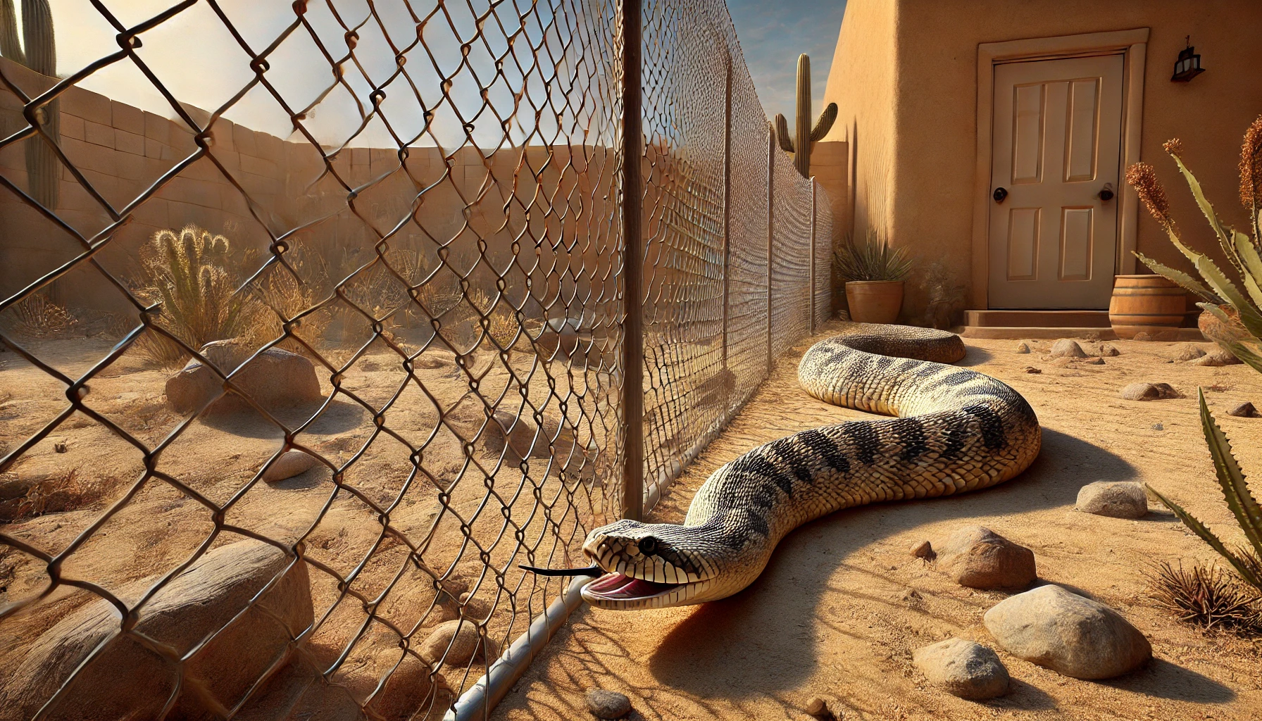 Rattlesnake near a durable snake fence in Tucson, AZ